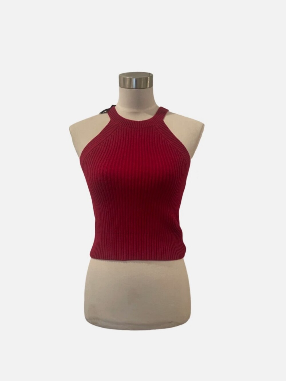 Express Ribbed Halter Tank Top - Burgundy